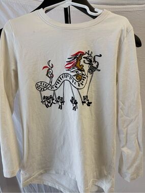 Tea Collection Cream Long Sleeve Tee with Dragon & Panda Parade